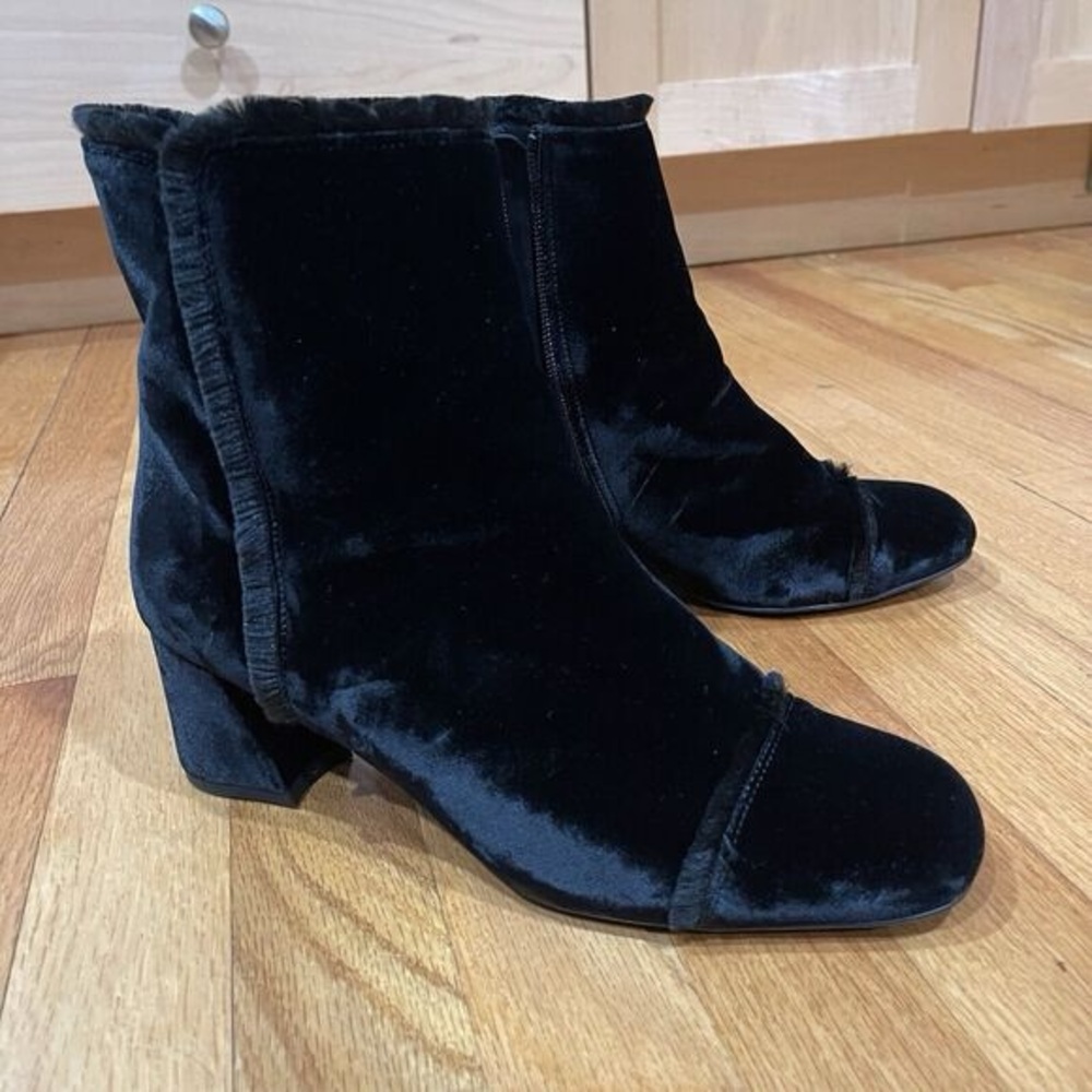 Stuart Weitzman Black Velvet Heeled Boots